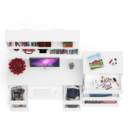 Стол для работы МС-2 с высоким комодом на пять ящиков и навесной полкой Мори