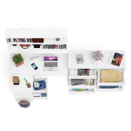 Книжная полка Мори 1200 с комодом 1200.8 и компьютерным столом МС-16 левым