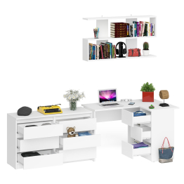 Стол угловой компьютерный Мори МС-16 правый с книжной полкой и комодом на шесть ящиков