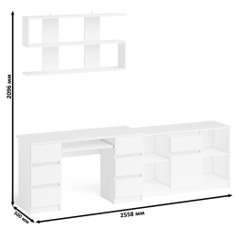 Стол письменный двухтумбовый Мори МС-2 с навесной открытой полкой и тумбой под ТВ