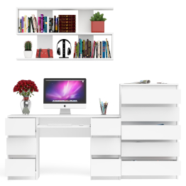 Стол для работы МС-2 с высоким комодом на пять ящиков и навесной полкой Мори