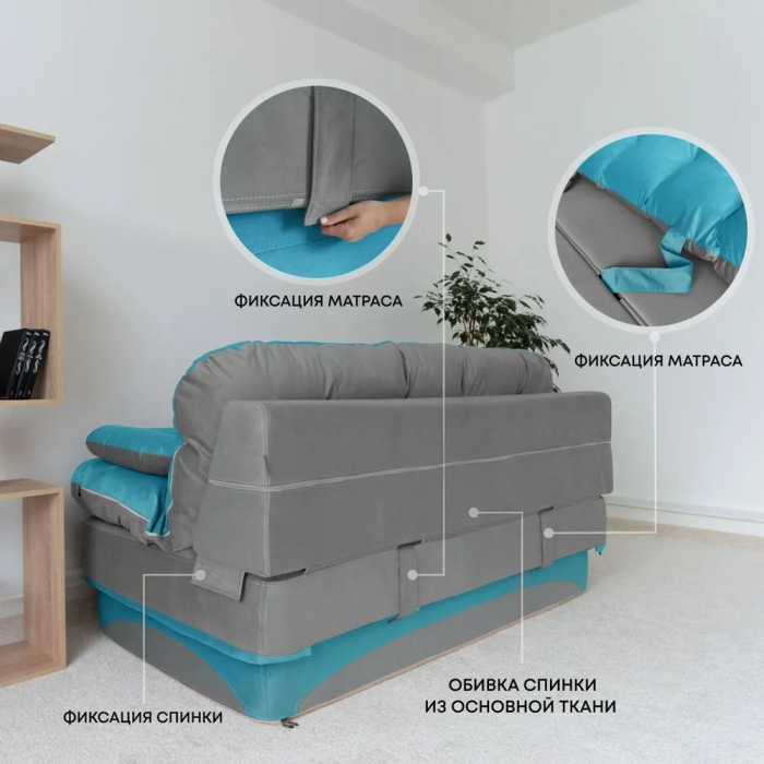 Дизайнерские диваны для гостиной, Бескаркасный диван-кровать Клиффорд 1950*930 мм велюр