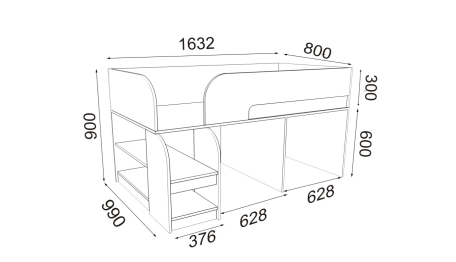 Кровать-чердак Астра 9 V1 Дуб молочный