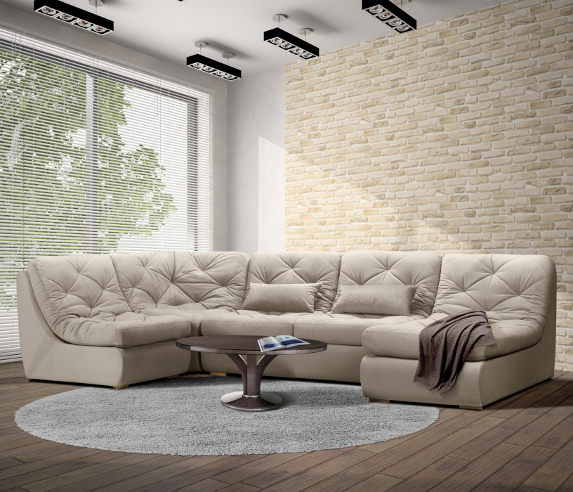 Диваны угловые в гостиную, Диван модульный Борнео со спальным местоп П-образный, велюр