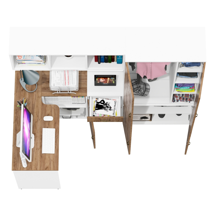 Домашние кабинеты, Стол рабочий-трансформер с полкой с тумбочкой Лидер-8 3.15 и шкафом 20Б для хранения