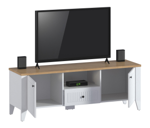 Тумба под телевизор Монтана СБ-3557 Белый Альпийский,Дуб Гамильтон/МДФ Дуб Белый