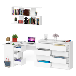 Книжная полка Мори 1200 с комодом 1200.8 и компьютерным столом МС-16 левым