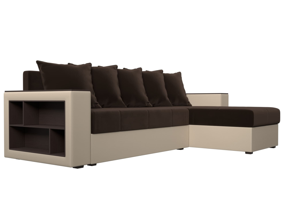 Диваны угловые в гостиную, Диван угловой Дубай Лайт, микровельвет/экокожа, правый угол