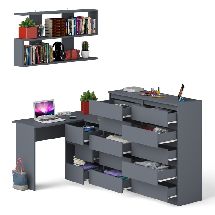 Домашние кабинеты, Набор мебели из углового компьютерного стола Мори МС-16 правого с книжной полкой и комода МК1200.10