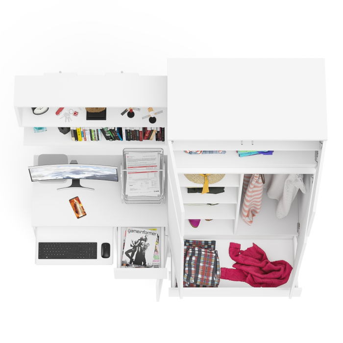 Домашние кабинеты, Шкаф с антресолью Мори МА900.1 с компьютерным столом МС-1 правым и книжной полкой