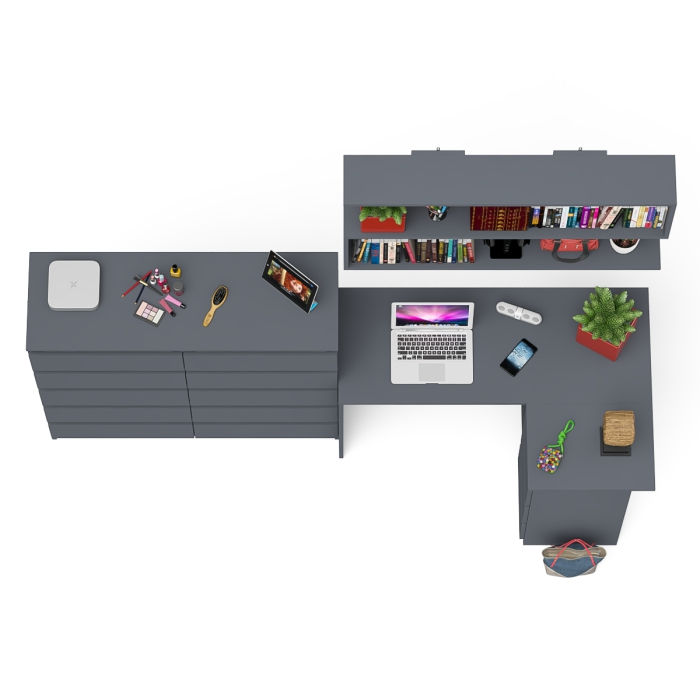 Домашние кабинеты, Набор мебели из углового компьютерного стола Мори МС-16 правого с книжной полкой и комода МК1200.10