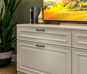 Тумба под телевизор Гранд / Ливерпуль СБ-3519 Дуб Приморский Белый/МДФ Классика Светлый