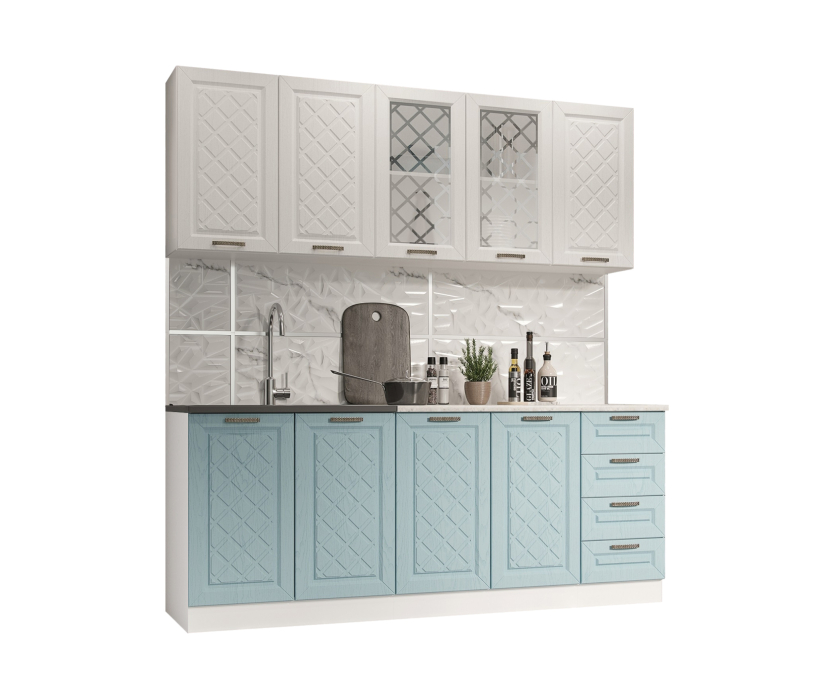 Кухонные гарнитуры, Кухня Агава 2,0 м Акация Белая/Аква МДФ