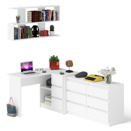 Стол угловой компьютерный Мори МС-16 правый с книжной полкой и комодом на шесть ящиков