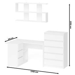 Угловой компьютерный стол Мори МС-16 левый с навесной полкой и высоким комодом на 5-ть ящиков