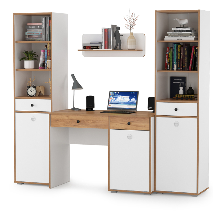 Офисная мебель, Стол компьютерный Вуди № 08 с навесной полкой и два пенала