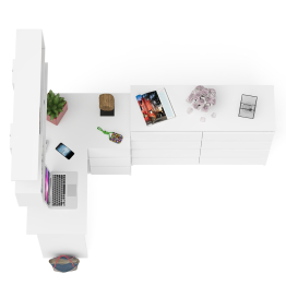 Стол компьютерный угловой с ящиками Мори МС-16 правый с навесной полкой и комодом МК1200.8