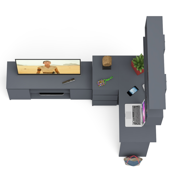 Домашние кабинеты, Угловой стол компьютерный Мори МС-16 левый с тумбой под ТВ и полкой для книг