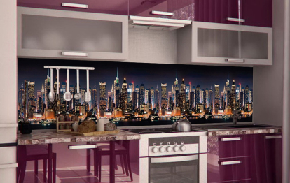 Кухонный фартук Ночной город 3000x600x1.5 мм глянец