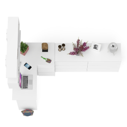 Комод широкий 6-ть ящиков Мори МК1380.6 с угловым компьютерным столом МС-16 правым и открытой книжной полкой