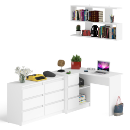 Стол компьютерный угловой МС-16 левый Мори с полкой для книг и широким комодом