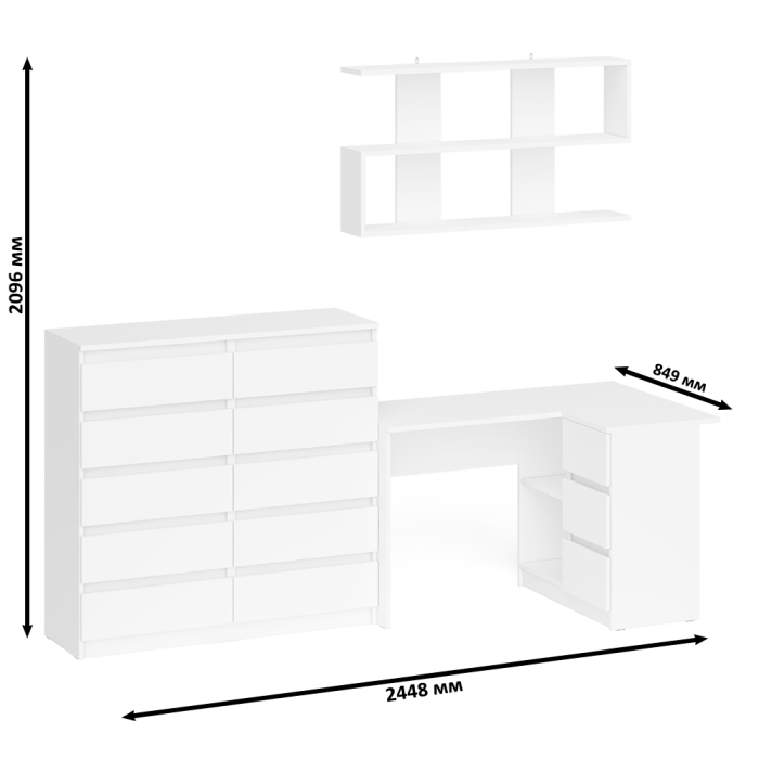 Домашние кабинеты, Набор мебели из углового компьютерного стола Мори МС-16 правого с книжной полкой и комода МК1200.10