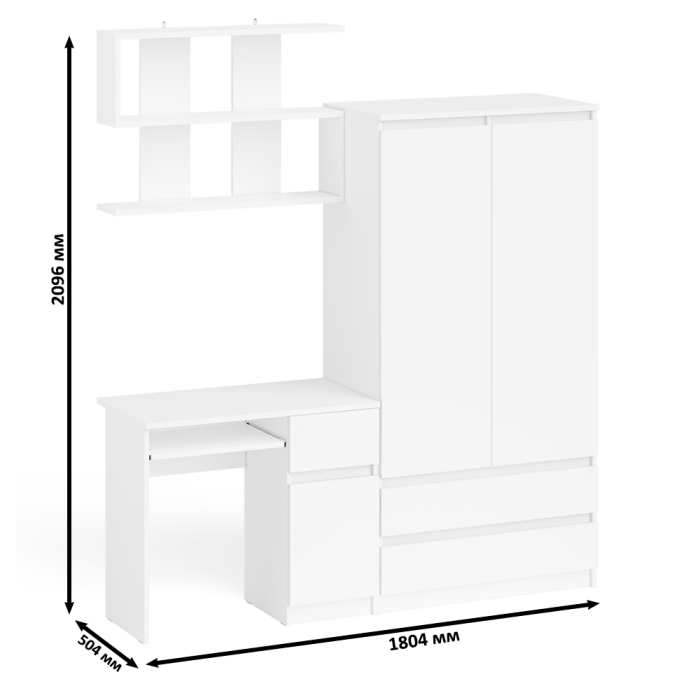 Домашние кабинеты, Стол компьютерный с ящиком МС-1 правый с навесной полкой и шкаф-комод МШ900.1 Мори