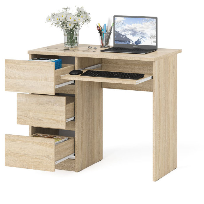 Детские столы, Стол компьютерный три ящика Мори МС-6 левый