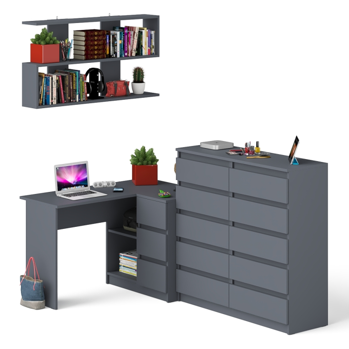 Домашние кабинеты, Набор мебели из углового компьютерного стола Мори МС-16 правого с книжной полкой и комода МК1200.10