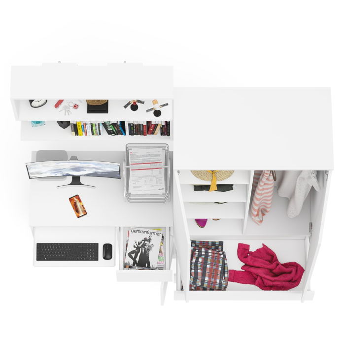 Домашние кабинеты, Стол компьютерный с ящиком МС-1 правый с навесной полкой и шкаф-комод МШ900.1 Мори