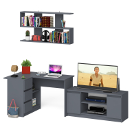 Домашние кабинеты, Угловой стол компьютерный Мори МС-16 левый с тумбой под ТВ и полкой для книг