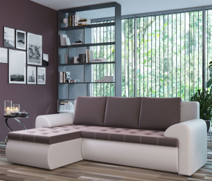 Угловой диван Ванкувер левый, экокожа/велюр