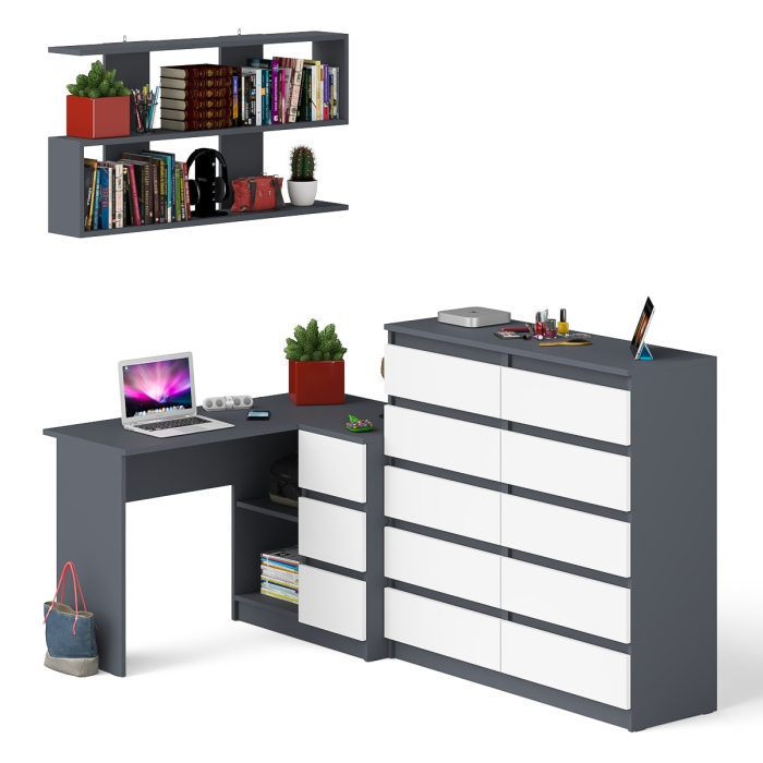 Домашние кабинеты, Набор мебели из углового компьютерного стола Мори МС-16 правого с книжной полкой и комода МК1200.10