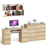 Домашние кабинеты, Полка Мори 1200 с письменным столом Мори МС-2 и комодом на восемь ящиков